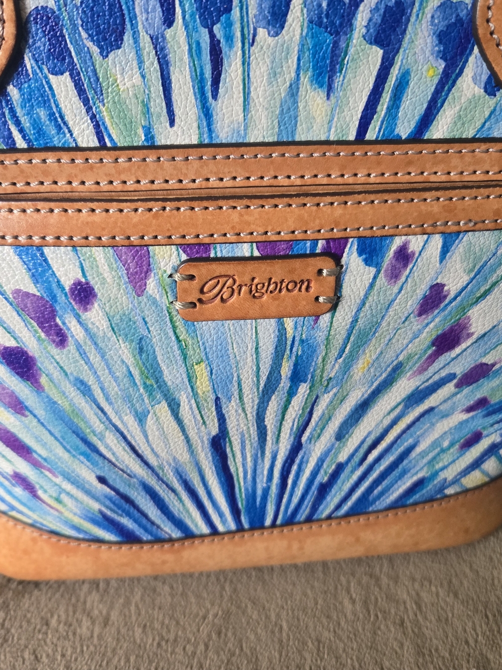 Brighton Blue and Tan Floral Burst Canvas Tote - Picture 5 of 13